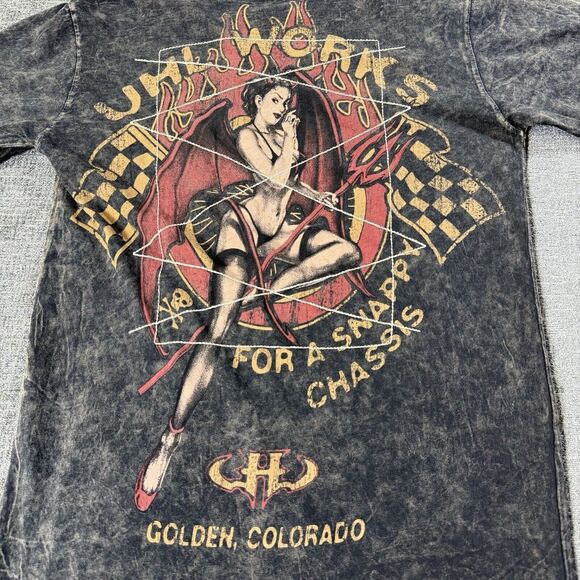 Uhl Studios T-Shirt Sz M Devil Racing Motorcycle Women Black Embroidered‎ Y2K - Picture 1 of 11